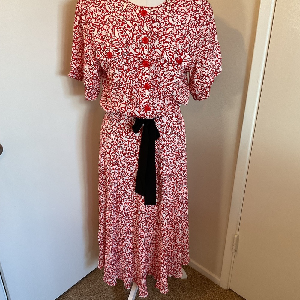 Vintage Maggy London Jeannene Booher Red Floral Rayon Dress Kentucky Derby 10